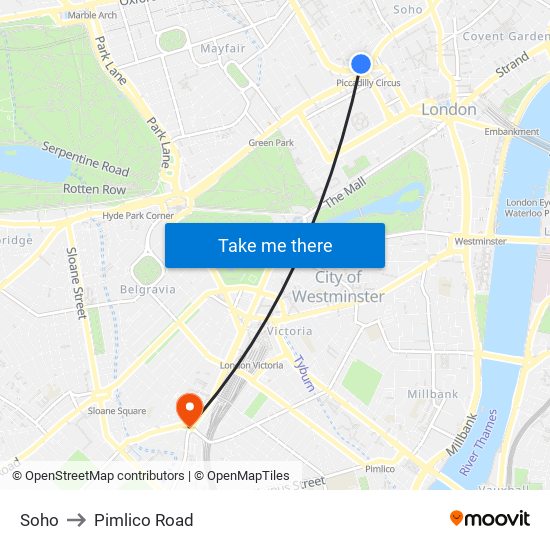 Soho to Pimlico Road map