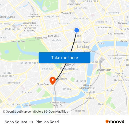 Soho Square to Pimlico Road map