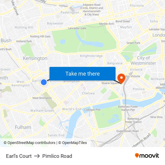Earl's Court to Pimlico Road map