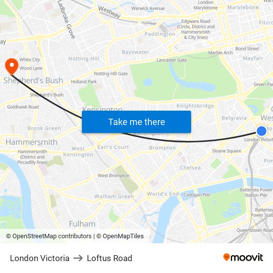 London Victoria to Loftus Road map