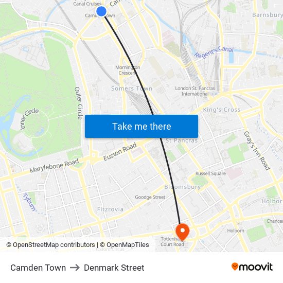 Denmark Street London Map Camden Town, London To Denmark Street, Soho With Public Transportation