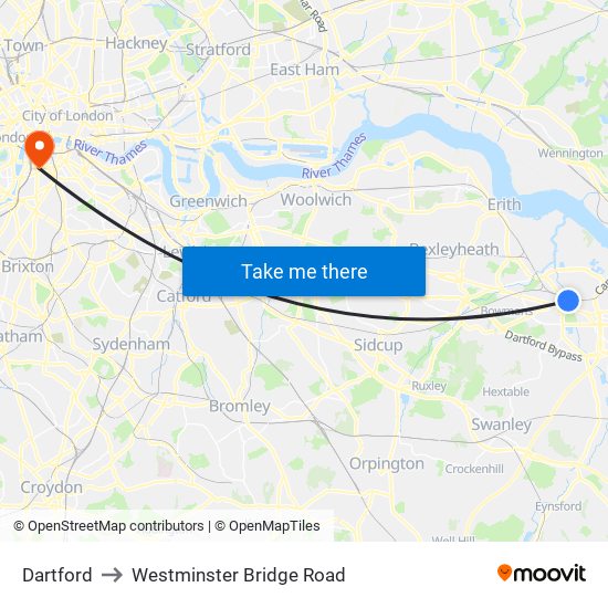 Dartford to Westminster Bridge Road map