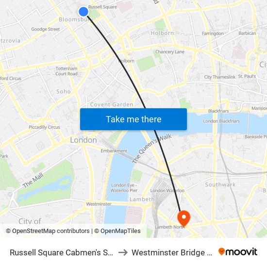 Russell Square Cabmen's Shelter to Westminster Bridge Road map