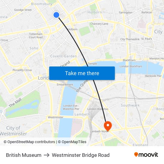 British Museum to Westminster Bridge Road map