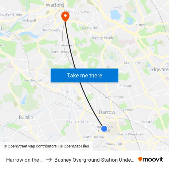 Harrow on the Hill to Bushey Overground Station Underpass map