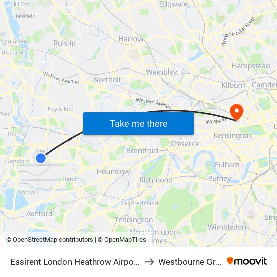 Easirent London Heathrow Airport Lhr to Westbourne Grove map