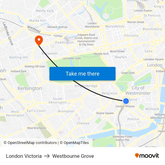 London Victoria to Westbourne Grove map