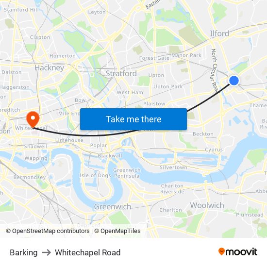 Barking to Whitechapel Road map
