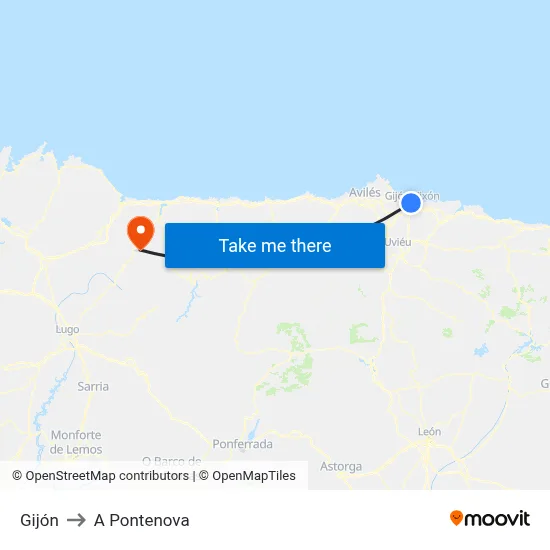 Gijón to A Pontenova map