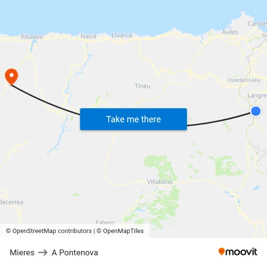 Mieres to A Pontenova map