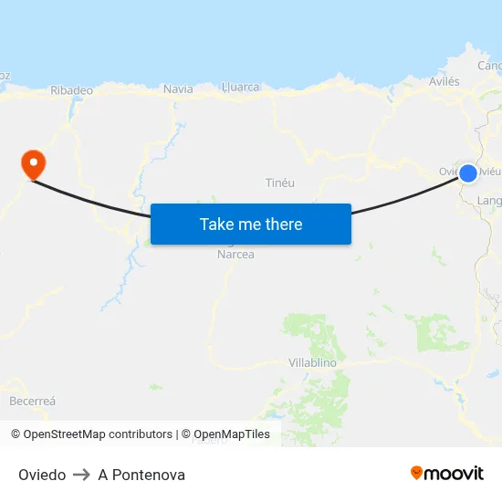 Oviedo to A Pontenova map