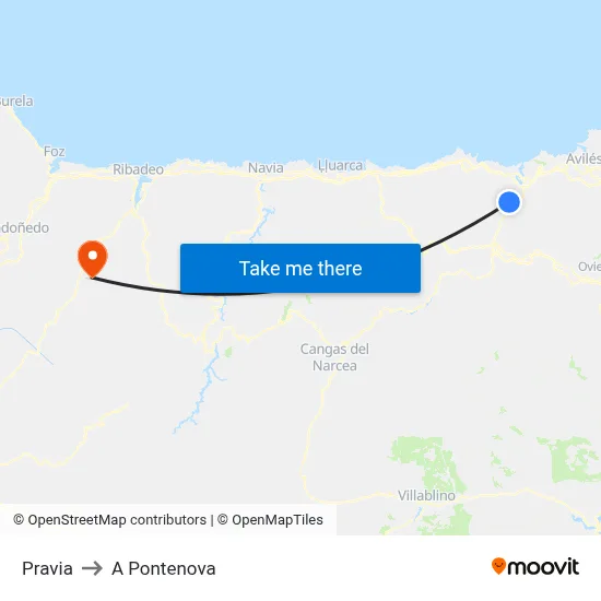 Pravia to A Pontenova map