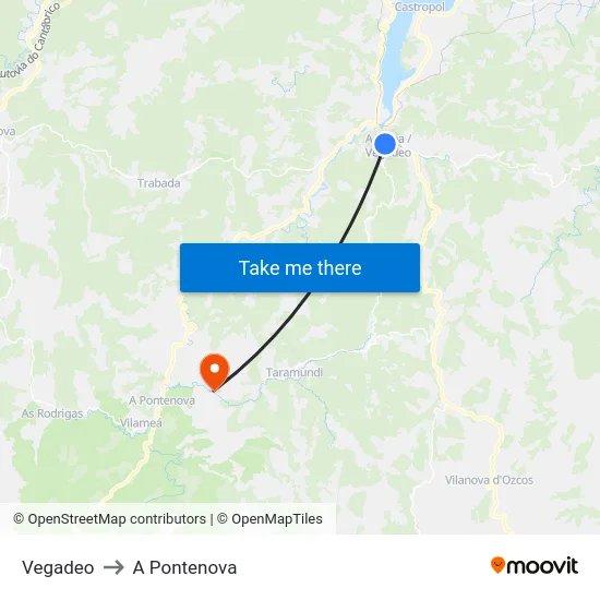 Vegadeo to A Pontenova map