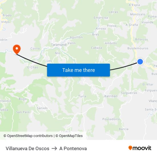 Villanueva De Oscos to A Pontenova map