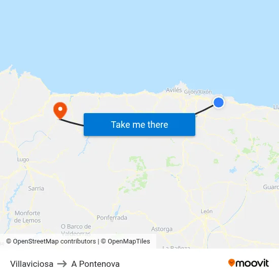 Villaviciosa to A Pontenova map