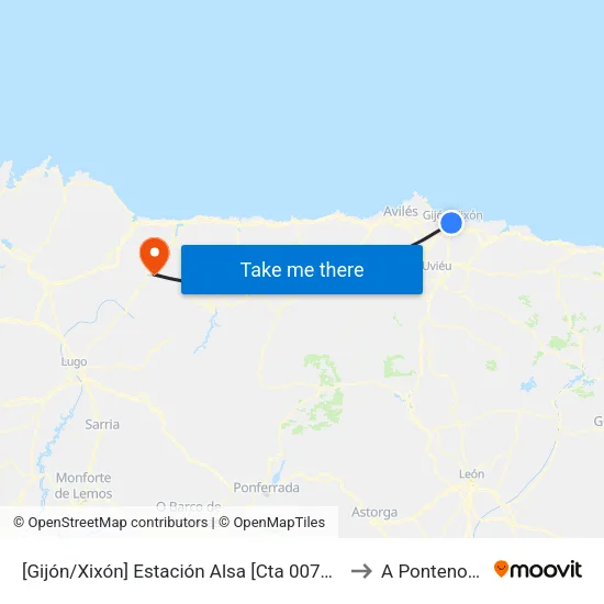 [Gijón/Xixón]  Estación Alsa [Cta 00784] to A Pontenova map