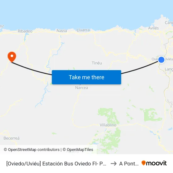[Oviedo/Uviéu]  Estación Bus Oviedo Fl- Pepe Cosmen [Cta 01549] to A Pontenova map
