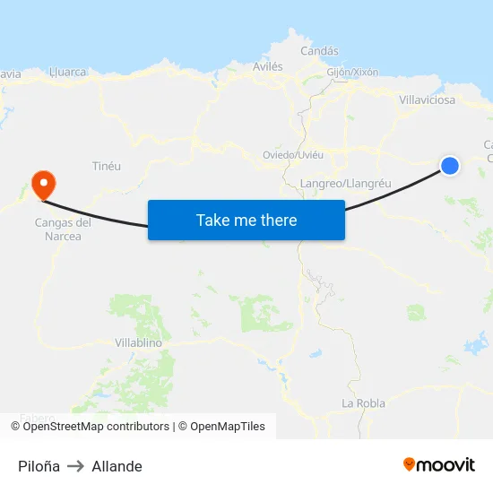 Piloña to Allande map