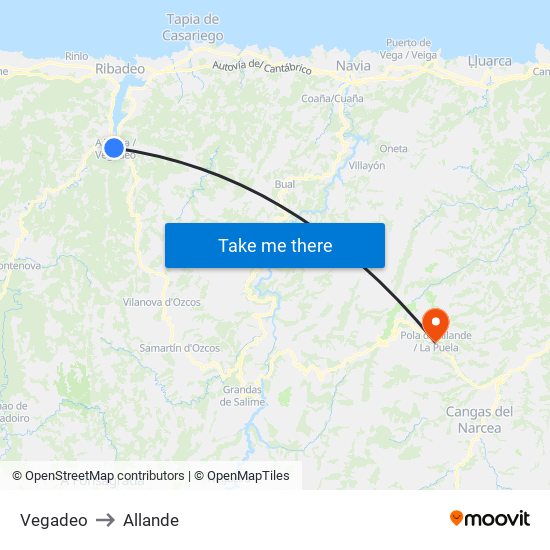 Vegadeo to Allande map