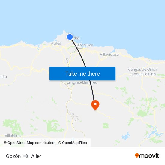 Gozón to Aller map