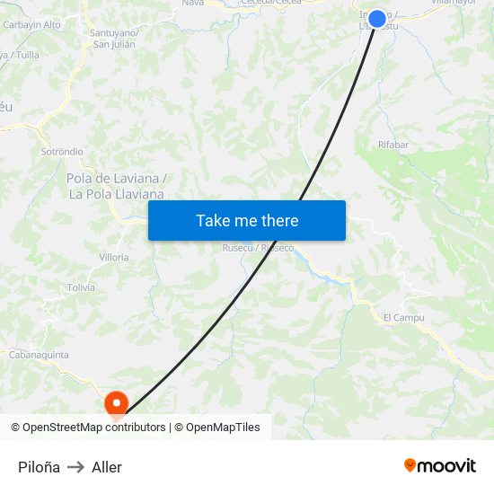 Piloña to Aller map