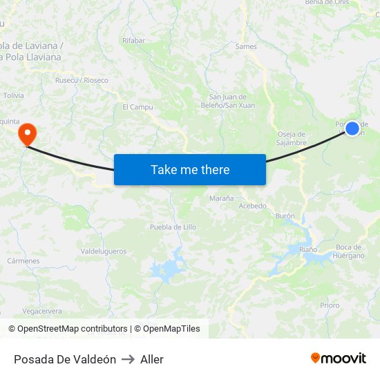 Posada De Valdeón to Aller map