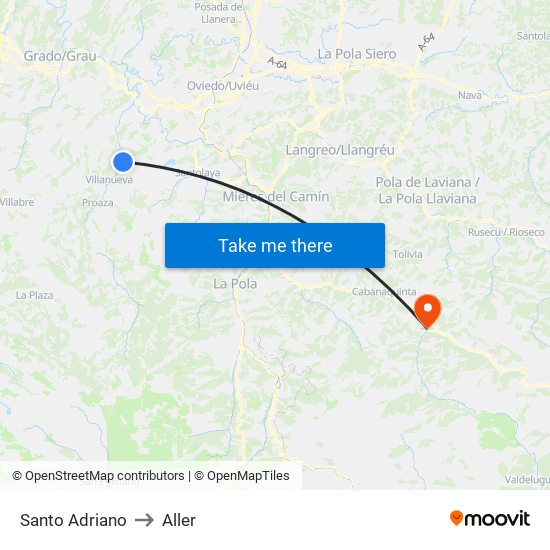 Santo Adriano to Aller map