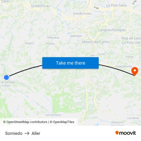 Somiedo to Aller map