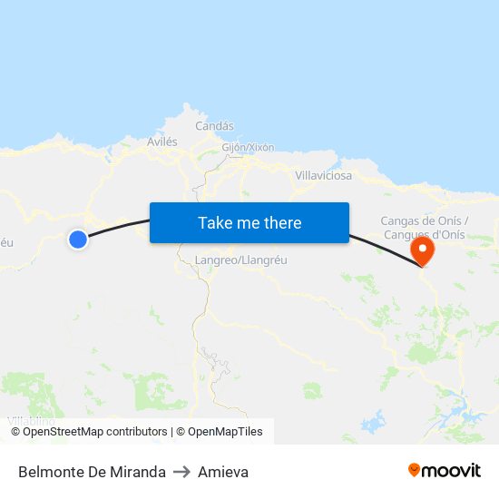 Belmonte De Miranda to Amieva map