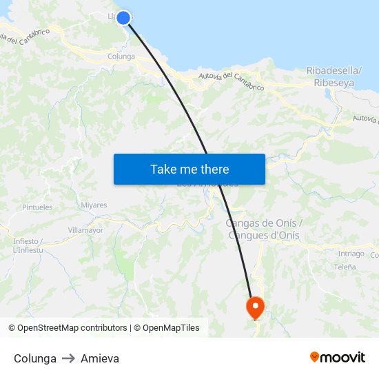 Colunga to Amieva map