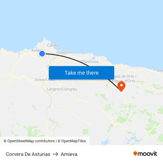 Corvera De Asturias to Amieva map
