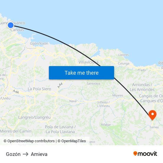 Gozón to Amieva map