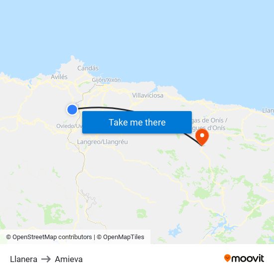 Llanera to Amieva map