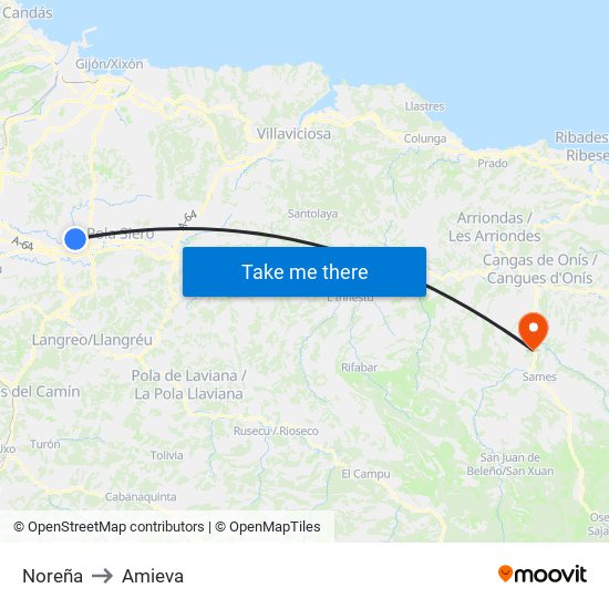 Noreña to Amieva map