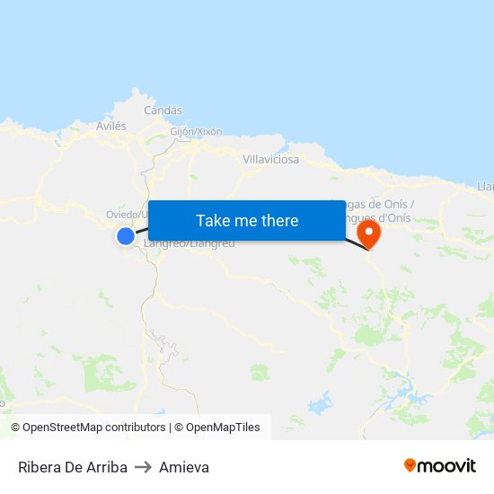 Ribera De Arriba to Amieva map