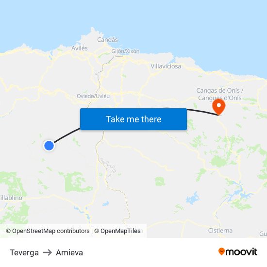 Teverga to Amieva map