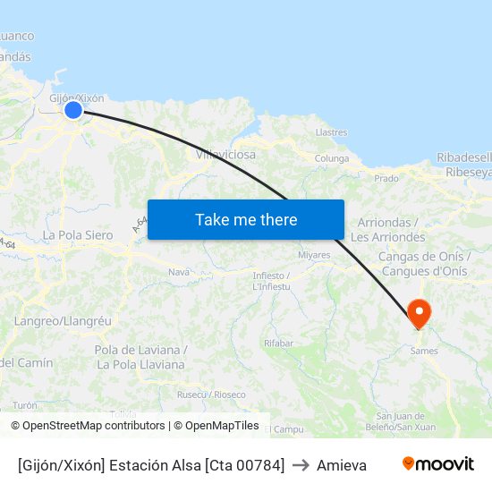 [Gijón/Xixón]  Estación Alsa [Cta 00784] to Amieva map