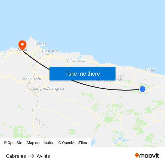 Cabrales to Avilés map
