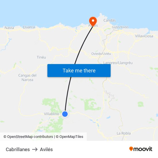 Cabrillanes to Avilés map