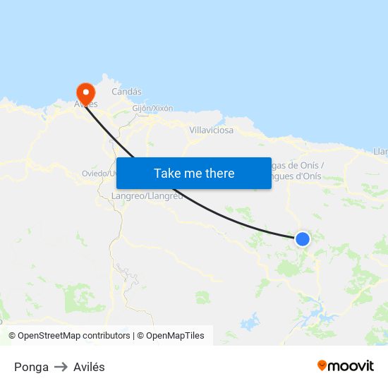 Ponga to Avilés map