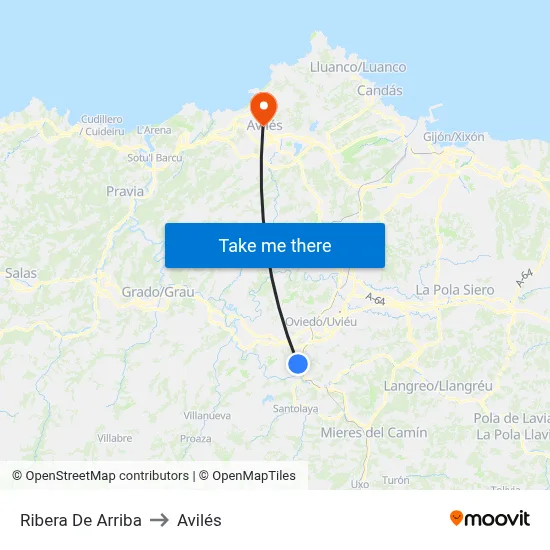 Ribera De Arriba to Avilés map