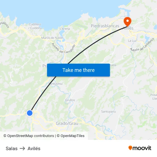 Salas to Avilés map