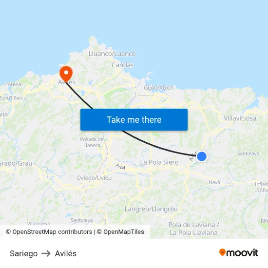Sariego to Avilés map