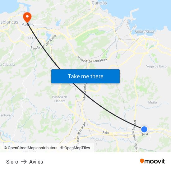 Siero to Avilés map