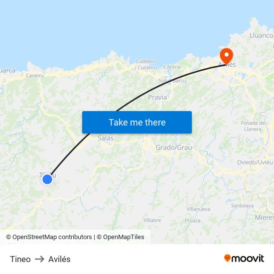 Tineo to Avilés map