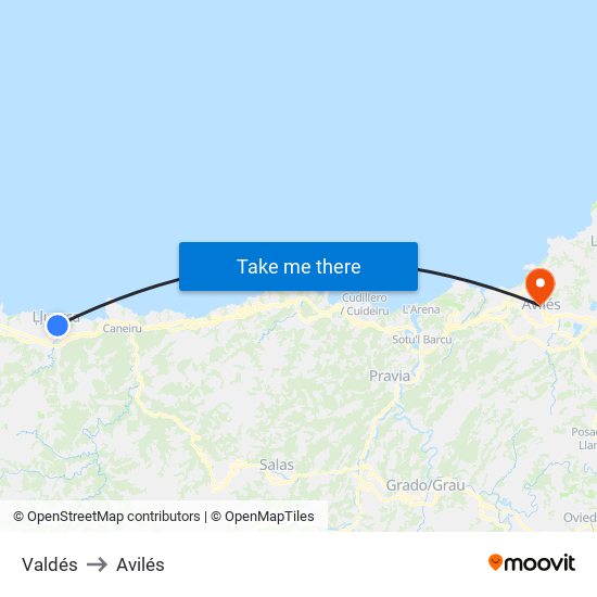 Valdés to Avilés map