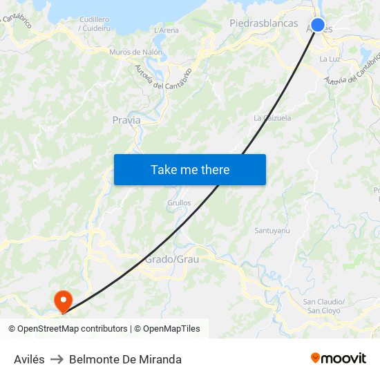 Avilés to Belmonte De Miranda map