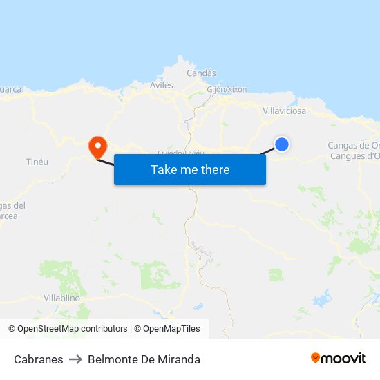 Cabranes to Belmonte De Miranda map