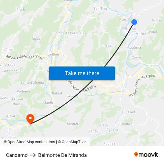 Candamo to Belmonte De Miranda map