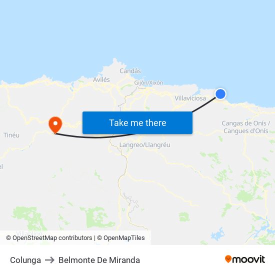 Colunga to Belmonte De Miranda map